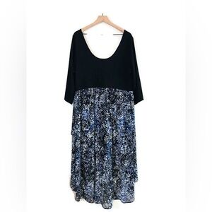 Torrid Blue Black 3/4 Sleeve High Low Tiered Anstract Print Midi Dress size 2X